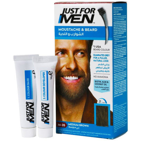 Buy Just For Men Beard Medium Brown M 35 Hair Color 14 GM Online - Kulud Pharmacy