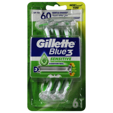 Buy Gillette Blue3 Sensitive Disposable Razor 6 PC Online - Kulud Pharmacy