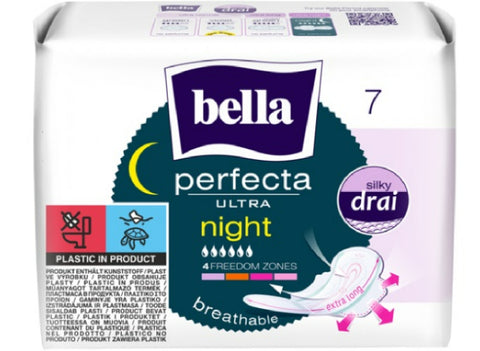 Buy Bella Perfecta Ultra Night Silky Extra Long Sanitary Pads 7 PC Online - Kulud Pharmacy