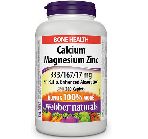 Buy Webber Naturals Calcium Magnesium Zinc Caplet 200 CAP Online - Kulud Pharmacy