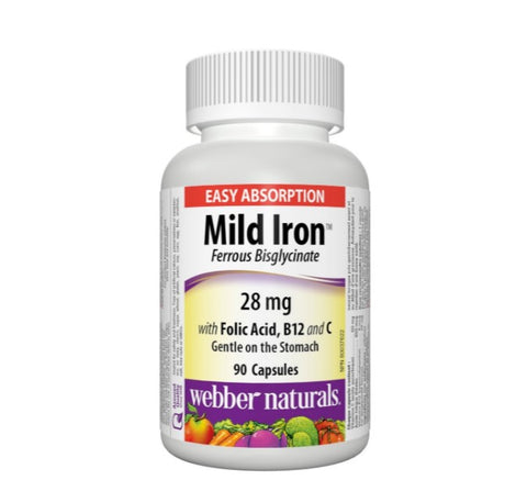 Buy Webber Naturals Mild Iron 28Mg With Folic Acid B12 And C Capsule 90 CAP Online - Kulud Pharmacy