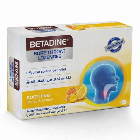Buy Betadine Sorethroat Lozenges Honey & Lemon 24'S 24PC Online - Kulud Pharmacy