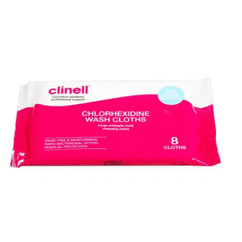 Buy Clinell Chlorhexidine Wash Cloth 8 Pieces 8PC Online - Kulud Pharmacy
