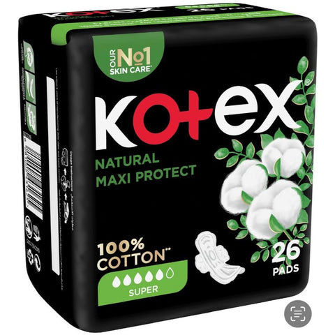 Buy Kotex Natural Maxi Super Cotton 26PC Online - Kulud Pharmacy