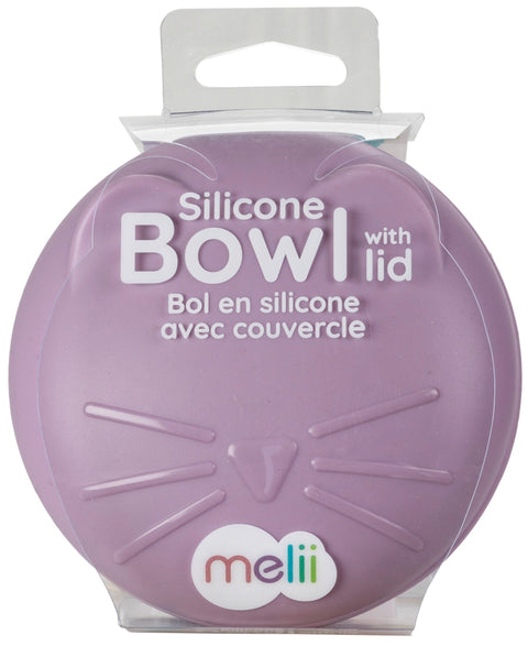 Melii Silicone Bowl With Lid Purple Cat 350 Ml