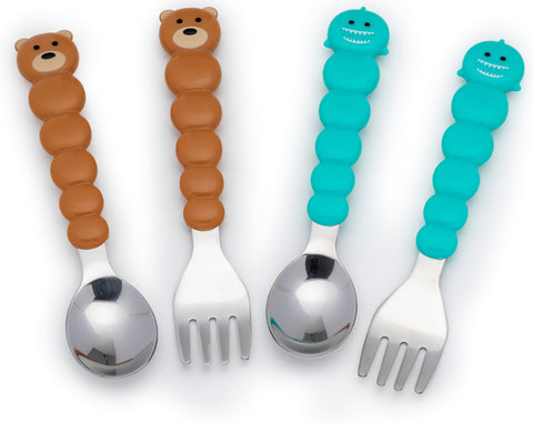 Melii Spoons & Forks Set - Brown Bear & Turquoise Shark (4 Pcs)