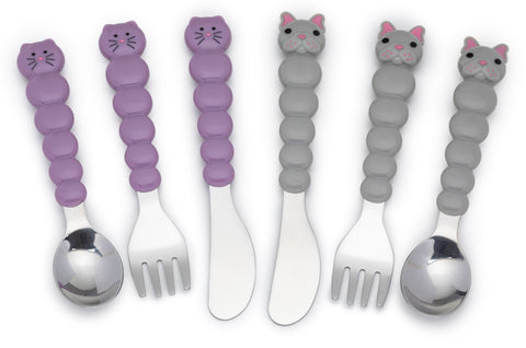 Melii Utensil Set - Purple Cat & Grey Bulldog (6 Pcs)