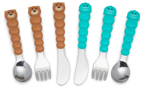 Melii Utensil Set - Brown Bear & Blue Shark (6 Pcs)