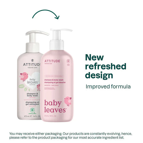 Attitude Baby Leaves 2-In-1 Shampoo & Body Wash, Fragrance Free 473Ml