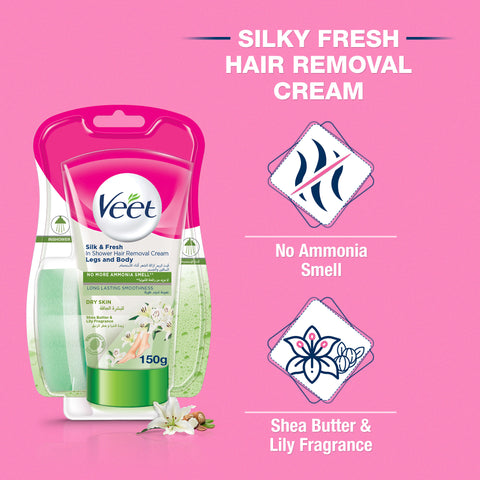 Veet Silk and Fresh In Shower Hair Removal Cream for Dry Skin 150g