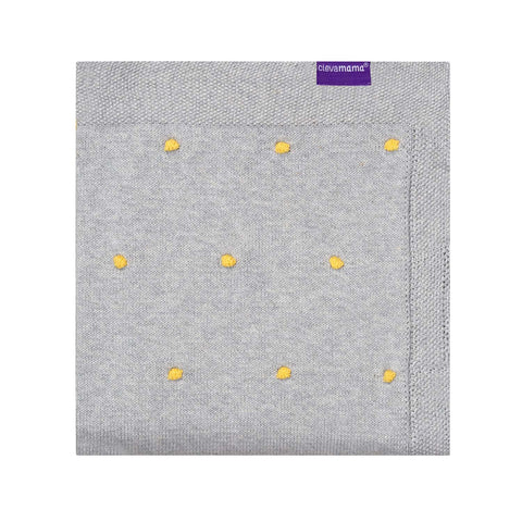 Clevamama Knitted Pom Pom Baby Blanket Organic Cotton 80X100Cm (Grey)