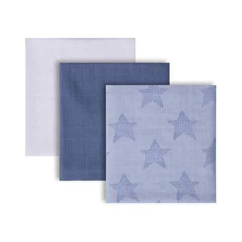 Muslin Cloth Set - Super Soft Bamboo & Cotton - Pack Of 3 (Blue)