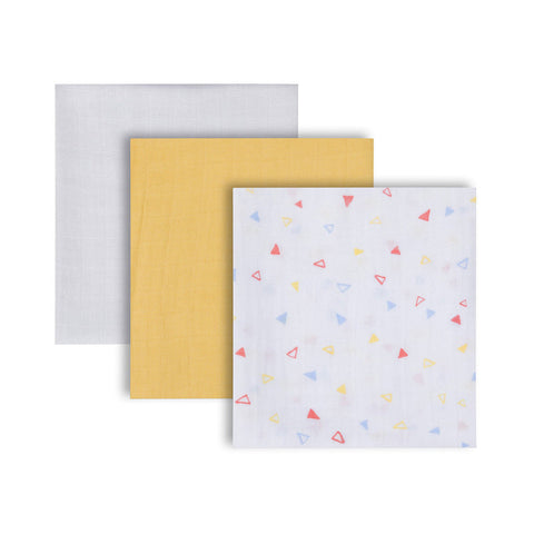 Muslin Cloth Set - Super Soft Bamboo & Cotton - Pack Of 3 (Yellow)