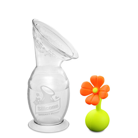 Haakaa - Silicone Breast Pump & Flower Stopper (Orange)