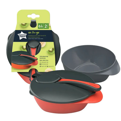 Tommee Tippee On The Go Feeding Bowl X 2, Lid And Spoon