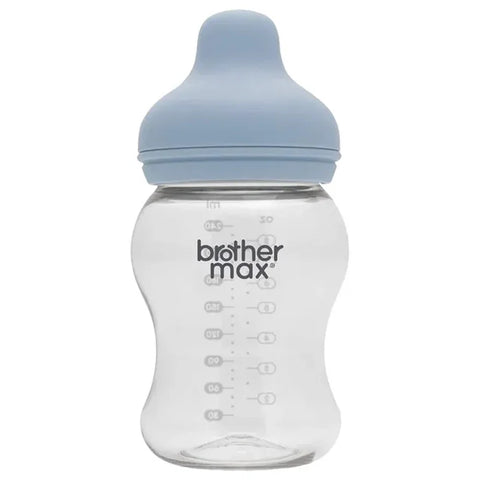 Brother Max - Extra Wide Neck Glass Feeding Bottle 160Ml/5Oz + S Teat (Blue)