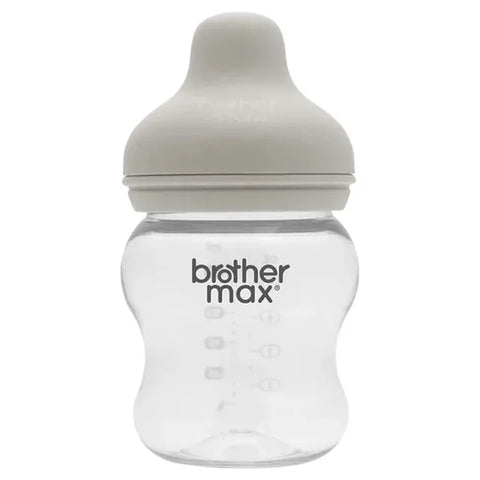 Brother Max - Extra Wide Neck Glass Feeding Bottle 160Ml/5Oz + S Teat (Grey)