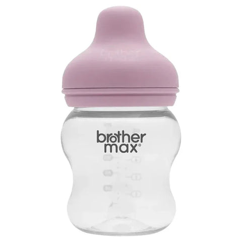 Brother Max - Extra Wide Neck Glass Feeding Bottle 160Ml/5Oz + S Teat (Pink)