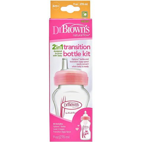 Dr. Browns 9 Oz / 270 Ml Pp Wide-Neck "Options" Transition Bottle W/ Sippy Spout - Pink, 1-Pack-plastic
