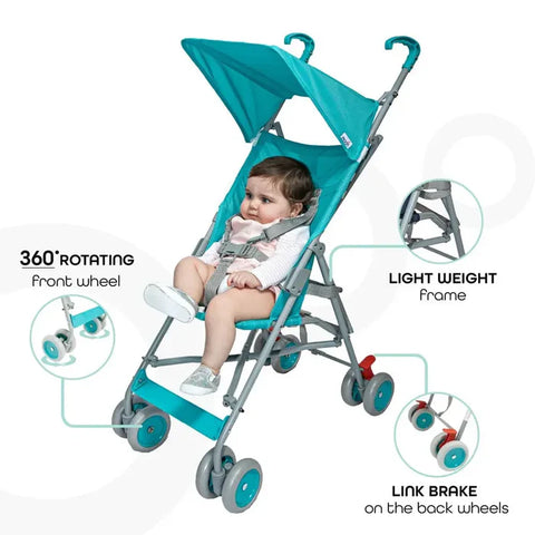 مون - عربة أطفال خفيفة الوزن/قابلة للطي وصغيرة الحجم - أزرق فاتح