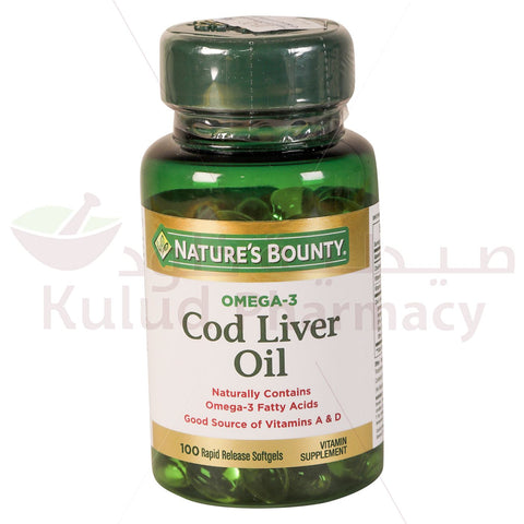 Buy Natures Bounty Cod Liver Oil Soft Gelattin Capsule 100 PC Online - Kulud Pharmacy