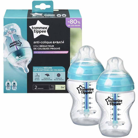 Tommee Tippee Advanced Anti-Colic Feeding Bottle, 260Ml X2 (Blue)