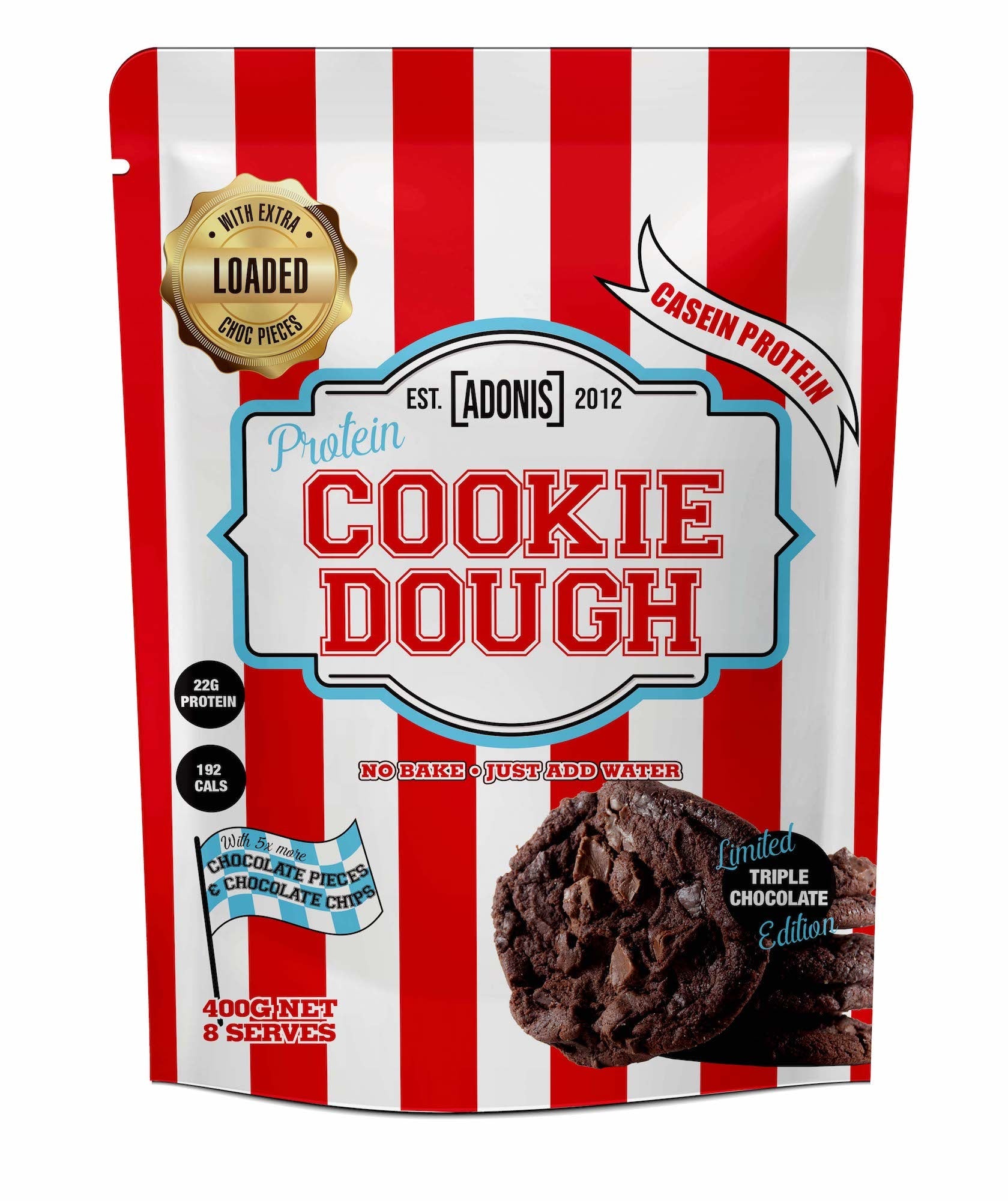 Adonis Gear Cookie Dough (Casein Protein) - Loaded Triple Choc 400G | Cookie Dough Adonis Gear Cookie Dough (Casein Protein) - Loaded Triple Choc 400G | Cookie Dough