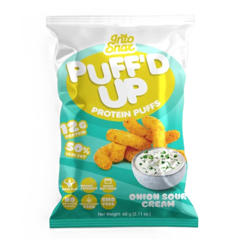 Into Snax Puff'D Up Protein Puffs Onion And Sour Cream 60G | Chips