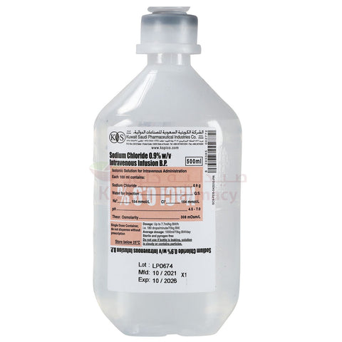 Buy Sodium Chloride 0.9%W/V Infusion Intravenous Infusion 500 ML Online - Kulud Pharmacy