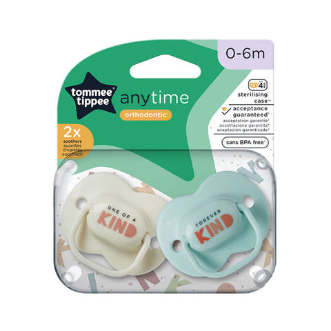 Tommee Tippee Anytime Soother 0-6M (Pack Of 2) - Beige/Blue