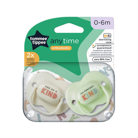 Tommee Tippee Anytime Soother 0-6M (Pack Of 2) - Beige/Green