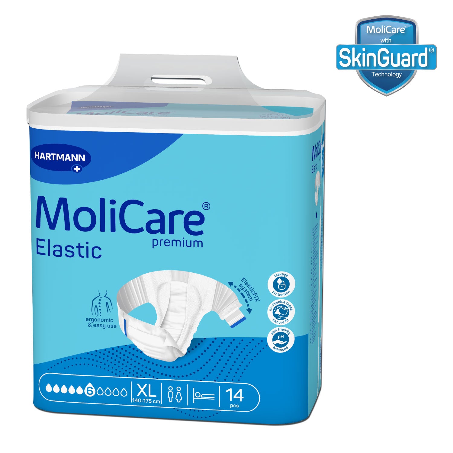 Adult Diaper, Molicare Premium Elastic, Slip diapers for adult incontinence, Extra Large,6 Drops, 14pcs/pack, Unisex | Adult Diapers