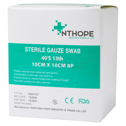 Nthope Swabs Sterile 8Ply 10X10Cm Gauze 100 PC