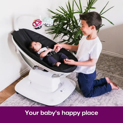 4Moms - MamaRoo 5 Multi-Motion Baby Swing (Black) + Newborn Insert (Maroon/Plush)