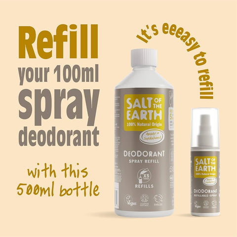 Salt of The Earth Deo Spray Refill 500ml Ambre & Sandalwod