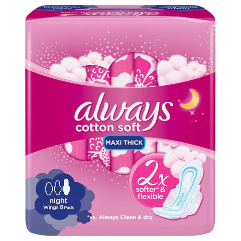 Buy Always Thk Normal/Wings Night Premium Sanitary Pads 8 PC Online - Kulud Pharmacy