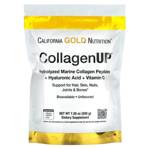 Buy California Gold Nutrition, CollagenUP, Hydrolyzed Marine Collagen Peptides with Hyaluronic Acid and Vitamin C, Unflavored, 7.26 oz (206 g) Online - Kulud Pharmacy
