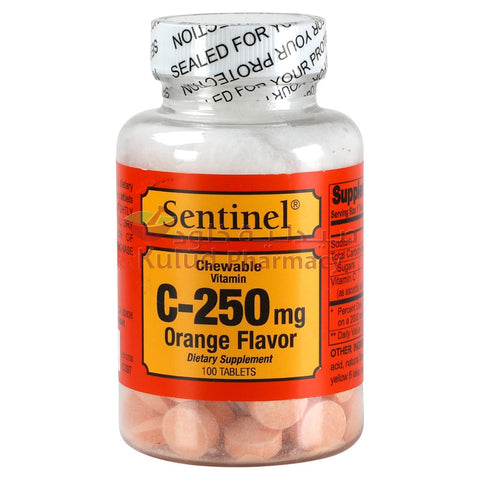 Buy Sentinel Vitamin C Orange Chewable Tablet 250 Mg 100 PC Online - Kulud Pharmacy