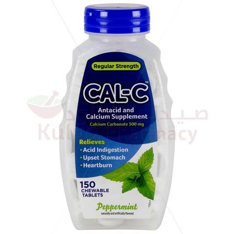 Buy Cal-C Antacid & Calcium Supplement Regular Peppermeint Chewable Tablet 150 PC Online - Kulud Pharmacy