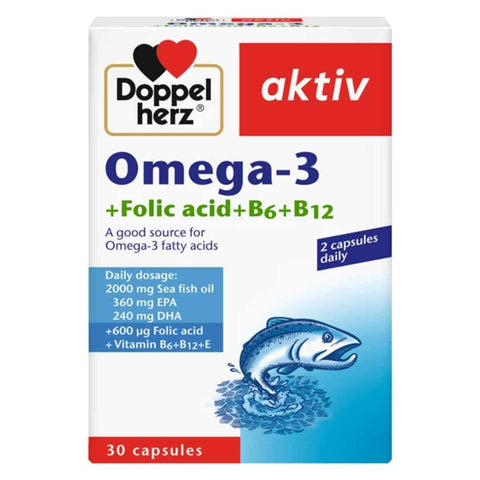 Buy Doppelherz Aktiv Omega 3 +Folic Acid+B6+B12 Capsule 30 PC Online - Kulud Pharmacy