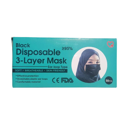 Buy Traders 3 Ply Black Face Mask 50 PC Online - Kulud Pharmacy