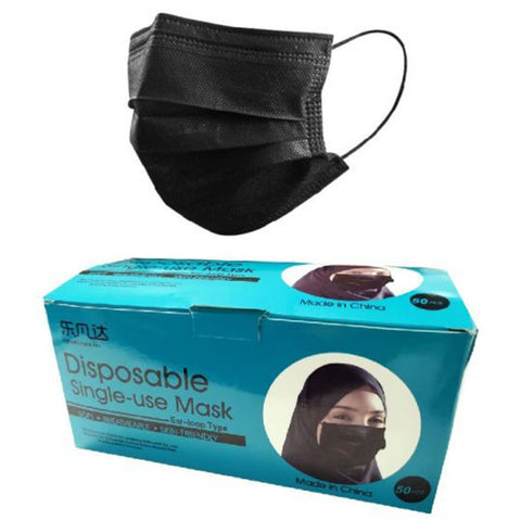 Mask Hitam Disposable 3Ply Black Face Mask 50 PC | Kulud Pharmacy