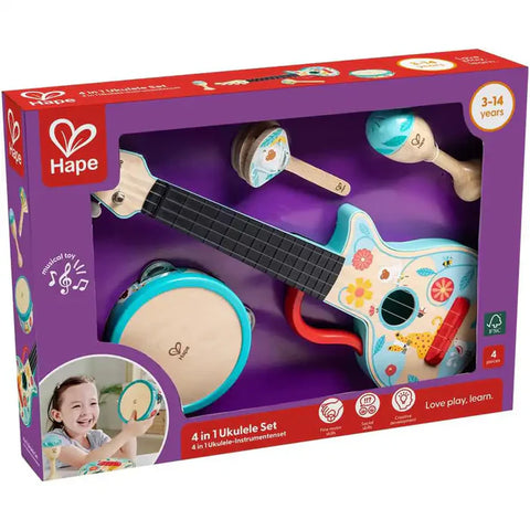 Hape - 4 In 1 Ukulele Set