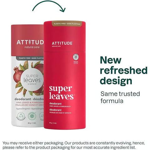 Attitude Super Leaves Plastic Free Deodorant, Vine Leaves & Pomegranate 85G