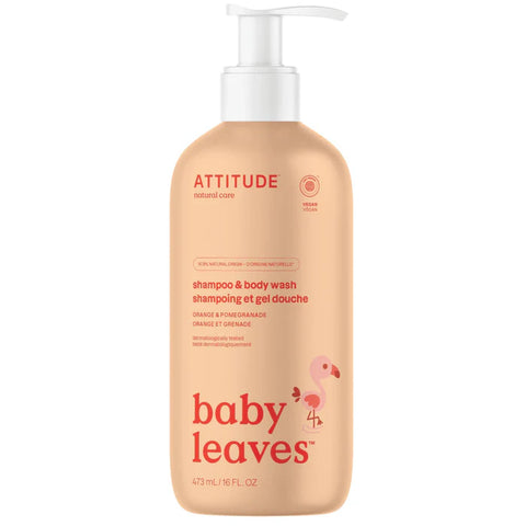 Attitude Baby Leaves 2-In-1 Shampoo & Body Wash, Orange And Pomegranate 473Ml