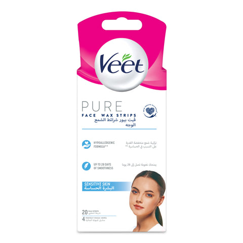 Veet Pure Face Hair Removal Wax Strips for Sensitive Skin, 20 Strips