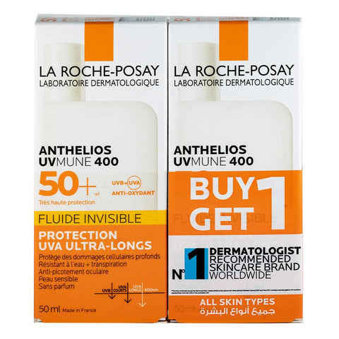 La Roche-Posay Anthelios Uvmune Fluid SPF50+ Buy 1 Get 1 Free, Sunscreen for Normal To Combination Skin