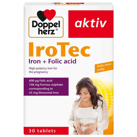 Buy Doppelherz Aktiv Irotec (Iron + Folic Acid) 30TAB Online - Kulud Pharmacy