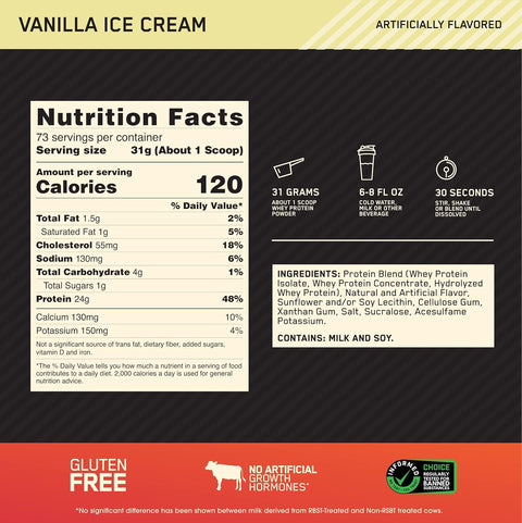 Optimum Nutrition Gold Standard 100% Whey Protein Vanilla Ice Cream 5 lbs