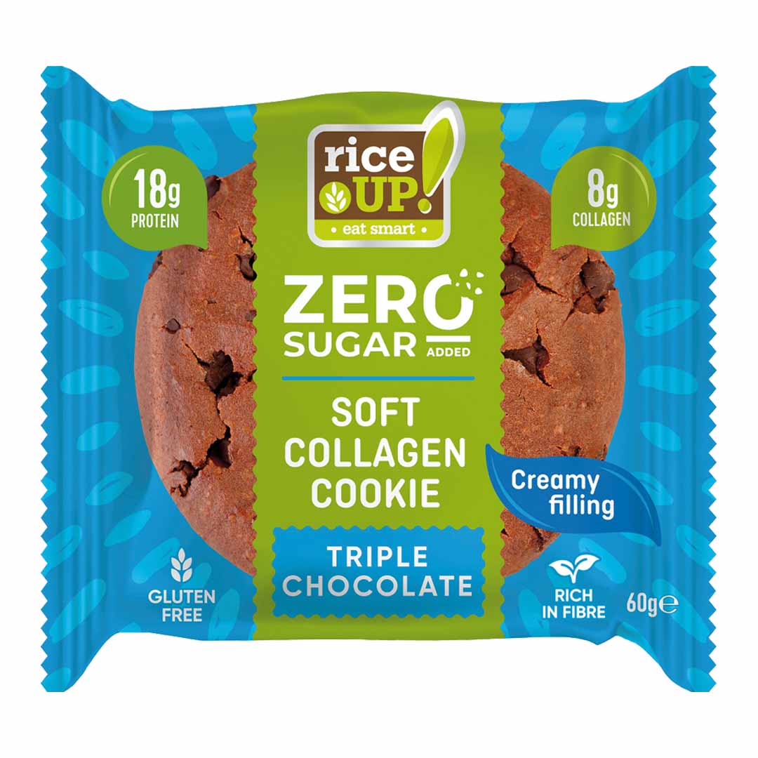 RICE UP Zero Sugar Soft Collagen Cookie Triple Chocolate 60g | Healthy Snack RICE UP Zero Sugar Soft Collagen Cookie Triple Chocolate 60g | Healthy Snack